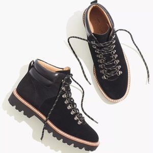 NEW Madewell Citywalk Lugsole Hiker Boots in True Black Suede/Leather SIZE 8
